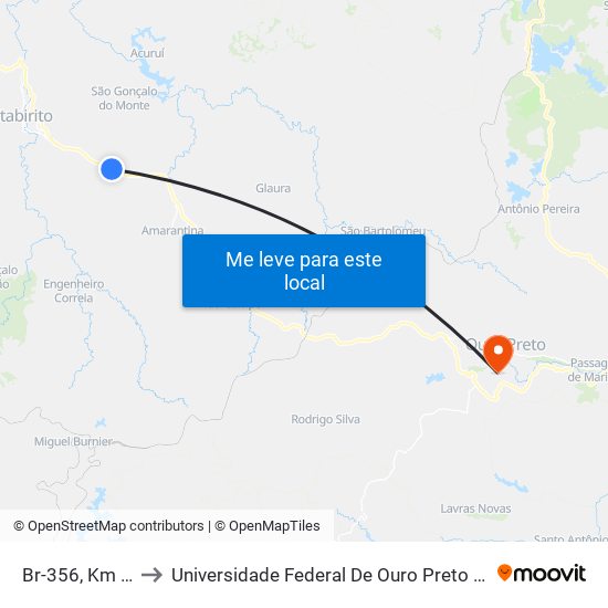 Br-356, Km 60,4 Norte to Universidade Federal De Ouro Preto - Campus Morro Do Cuzeiro map