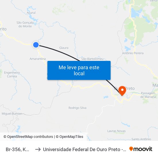 Br-356, Km 64 Norte to Universidade Federal De Ouro Preto - Campus Morro Do Cuzeiro map