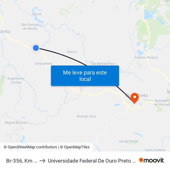 Br-356, Km 62,7 Norte to Universidade Federal De Ouro Preto - Campus Morro Do Cuzeiro map