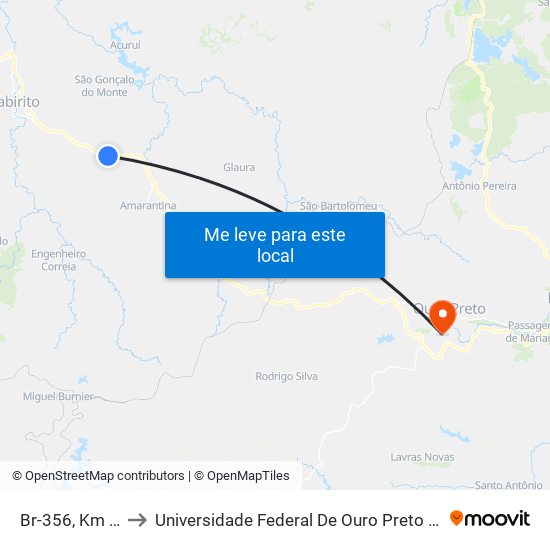 Br-356, Km 61,6 Norte to Universidade Federal De Ouro Preto - Campus Morro Do Cuzeiro map
