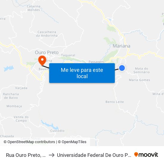 Rua Ouro Preto, 290 | Bar Da Neide to Universidade Federal De Ouro Preto - Campus Morro Do Cuzeiro map