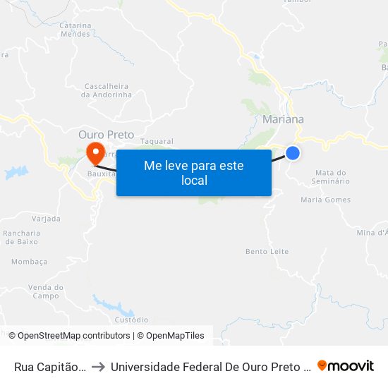 Rua Capitão Lúcio, 345 to Universidade Federal De Ouro Preto - Campus Morro Do Cuzeiro map