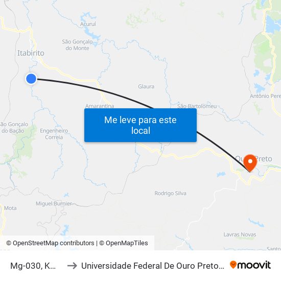 Mg-030, Km 73,2 Norte to Universidade Federal De Ouro Preto - Campus Morro Do Cuzeiro map