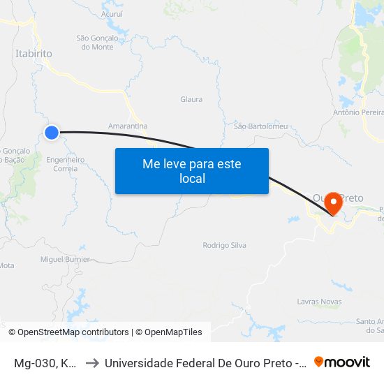 Mg-030, Km 79,3 Sul to Universidade Federal De Ouro Preto - Campus Morro Do Cuzeiro map
