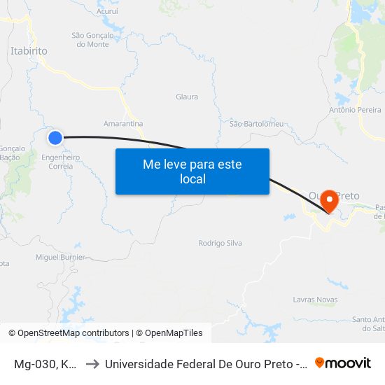 Mg-030, Km 80,9 Sul to Universidade Federal De Ouro Preto - Campus Morro Do Cuzeiro map