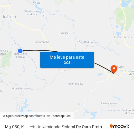 Mg-030, Km 82,5 Sul to Universidade Federal De Ouro Preto - Campus Morro Do Cuzeiro map