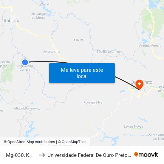 Mg-030, Km 82,5 Norte to Universidade Federal De Ouro Preto - Campus Morro Do Cuzeiro map