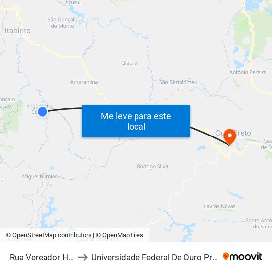 Rua Vereador Hélio Ferreira, 170 to Universidade Federal De Ouro Preto - Campus Morro Do Cuzeiro map