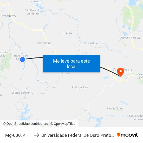 Mg-030, Km 84,7 Norte to Universidade Federal De Ouro Preto - Campus Morro Do Cuzeiro map