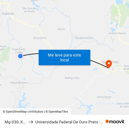 Mg-030, Km 86,2 Sul to Universidade Federal De Ouro Preto - Campus Morro Do Cuzeiro map
