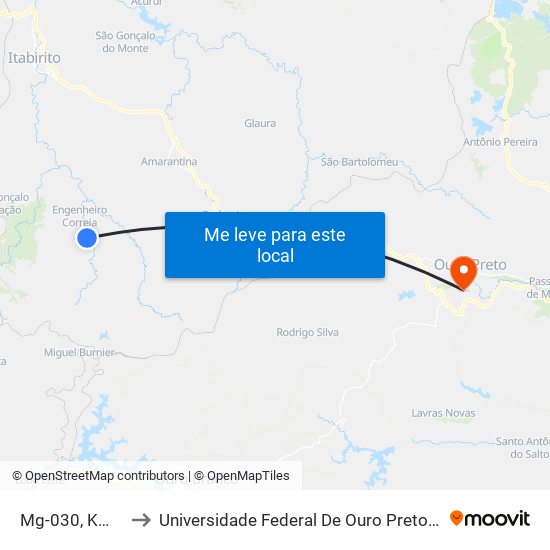 Mg-030, Km 86,2 Norte to Universidade Federal De Ouro Preto - Campus Morro Do Cuzeiro map