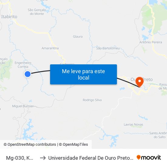 Mg-030, Km 87,3 Norte to Universidade Federal De Ouro Preto - Campus Morro Do Cuzeiro map
