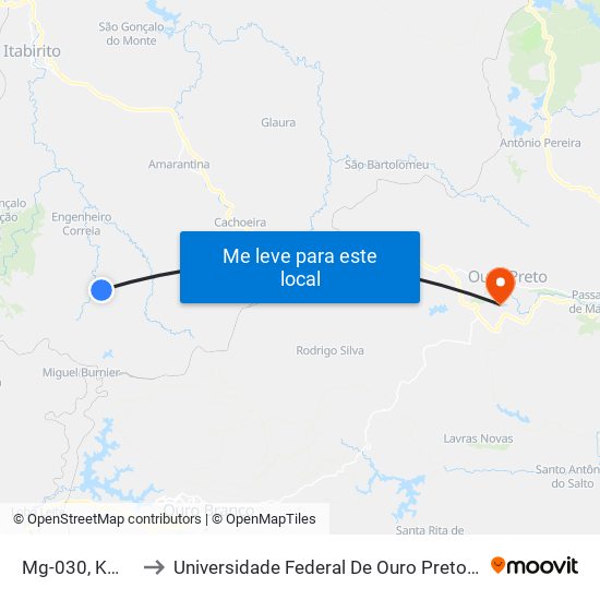 Mg-030, Km 90,2 Norte to Universidade Federal De Ouro Preto - Campus Morro Do Cuzeiro map