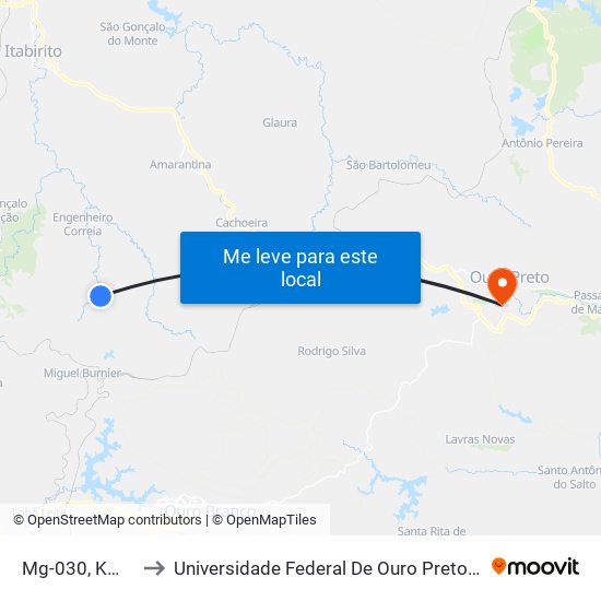Mg-030, Km 90,6 Norte to Universidade Federal De Ouro Preto - Campus Morro Do Cuzeiro map