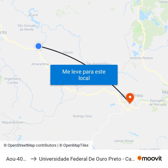 Aou-407 Norte to Universidade Federal De Ouro Preto - Campus Morro Do Cuzeiro map