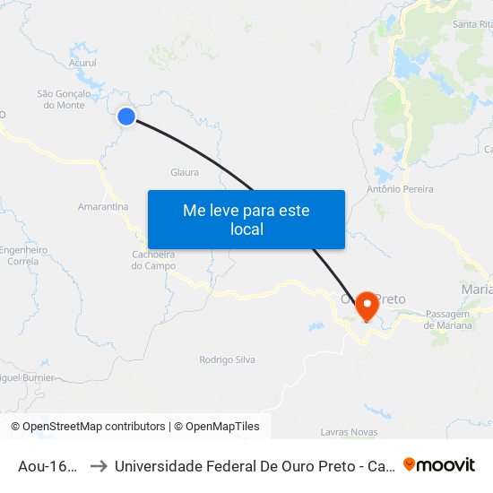 Aou-160 Norte to Universidade Federal De Ouro Preto - Campus Morro Do Cuzeiro map