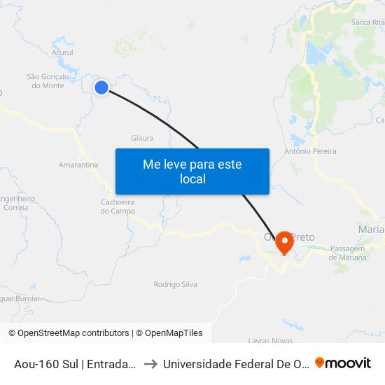 Aou-160 Sul | Entrada Para Nossa Senhora Do Silêncio to Universidade Federal De Ouro Preto - Campus Morro Do Cuzeiro map