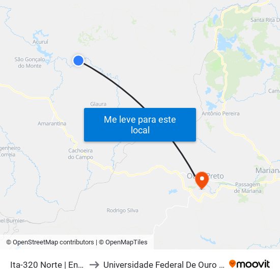 Ita-320 Norte | Entr. Ita-130 Para Acuruí to Universidade Federal De Ouro Preto - Campus Morro Do Cuzeiro map