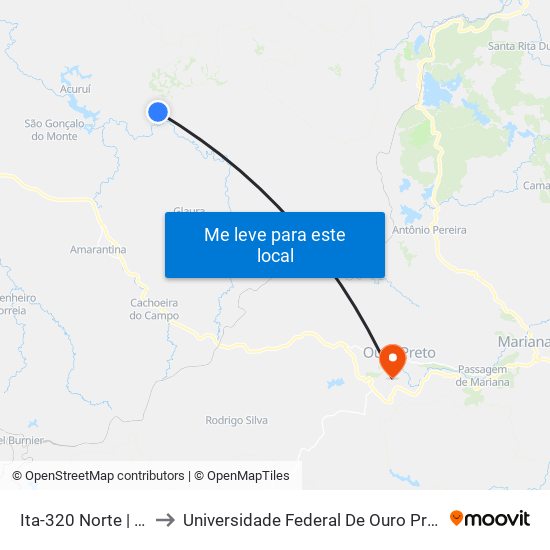 Ita-320 Norte | Ponte Ana De Sá to Universidade Federal De Ouro Preto - Campus Morro Do Cuzeiro map