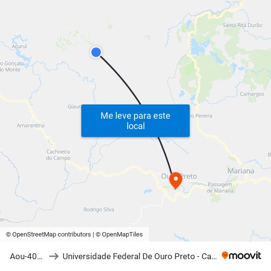 Aou-409 Leste to Universidade Federal De Ouro Preto - Campus Morro Do Cuzeiro map