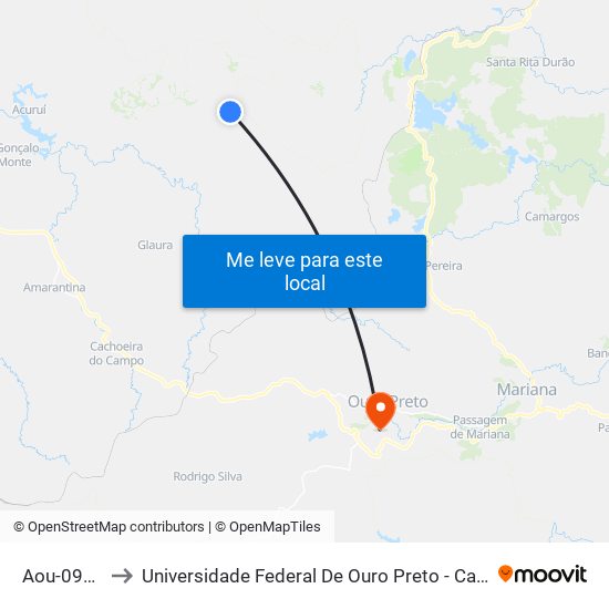 Aou-090 Norte to Universidade Federal De Ouro Preto - Campus Morro Do Cuzeiro map