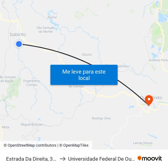 Estrada Da Direita, 385 | Ponto Final Do Meu Sítio to Universidade Federal De Ouro Preto - Campus Morro Do Cuzeiro map