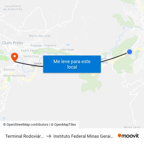 Terminal Rodoviário De Mariana to Instituto Federal Minas Gerais Campus Ouro Preto map