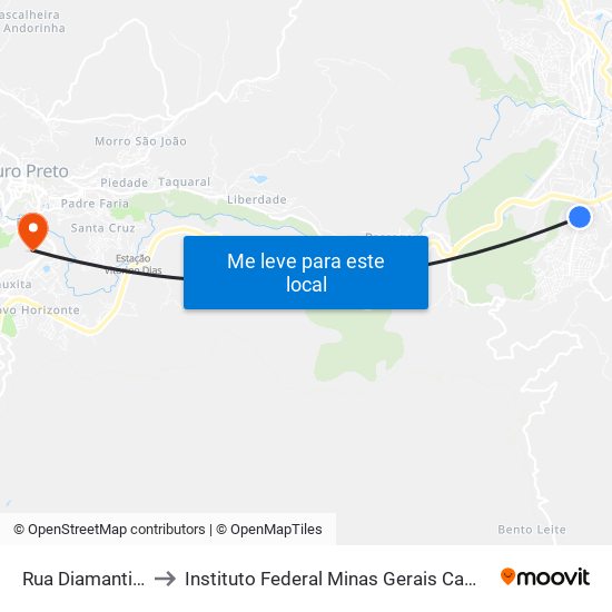 Rua Diamantina, 286 to Instituto Federal Minas Gerais Campus Ouro Preto map