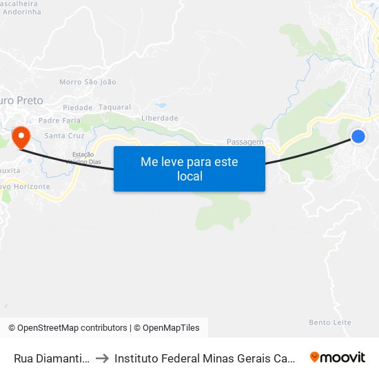 Rua Diamantina, 481 to Instituto Federal Minas Gerais Campus Ouro Preto map