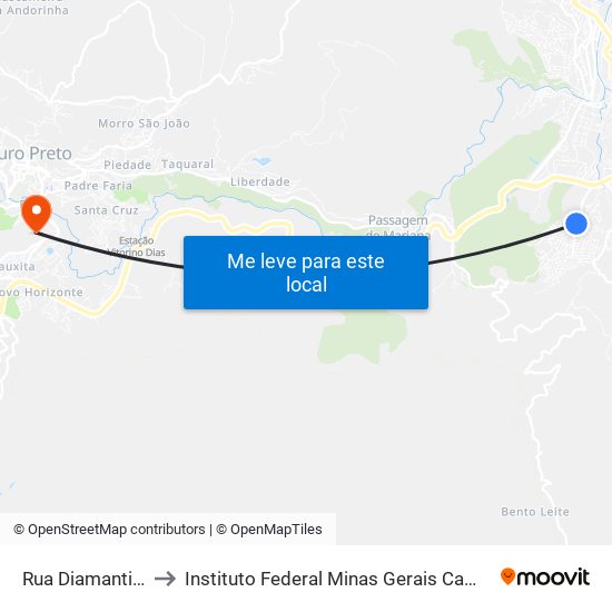 Rua Diamantina, 674 to Instituto Federal Minas Gerais Campus Ouro Preto map