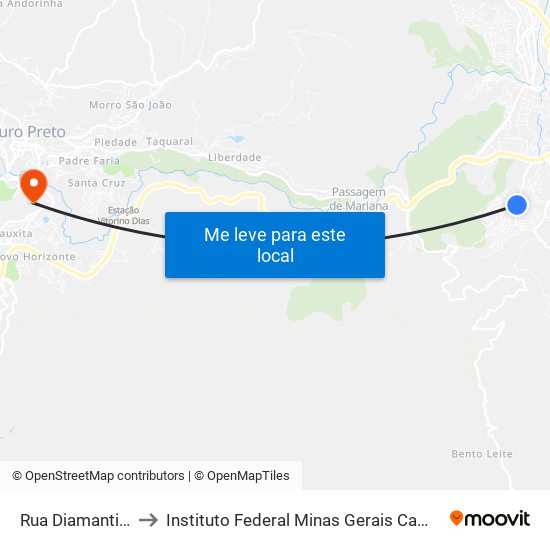 Rua Diamantina, 870 to Instituto Federal Minas Gerais Campus Ouro Preto map