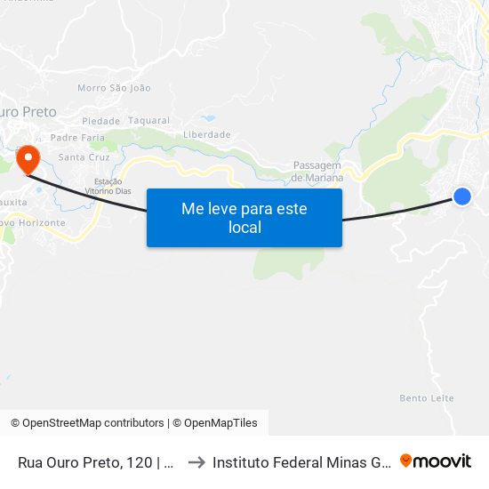 Rua Ouro Preto, 120 | Ponto Final Do Cabanas to Instituto Federal Minas Gerais Campus Ouro Preto map