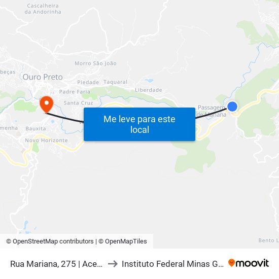 Rua Mariana, 275 | Acesso Mina Da Passagem to Instituto Federal Minas Gerais Campus Ouro Preto map