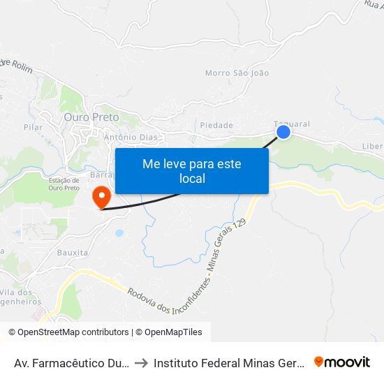 Av. Farmacêutico Duílio Passos, 1500 to Instituto Federal Minas Gerais Campus Ouro Preto map