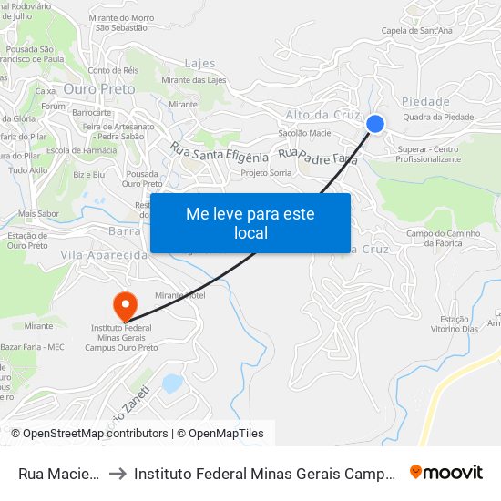 Rua Maciel, 449 to Instituto Federal Minas Gerais Campus Ouro Preto map