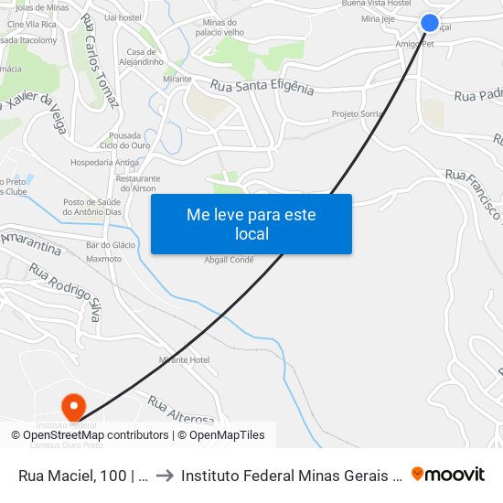 Rua Maciel, 100 | Alto Da Cruz to Instituto Federal Minas Gerais Campus Ouro Preto map