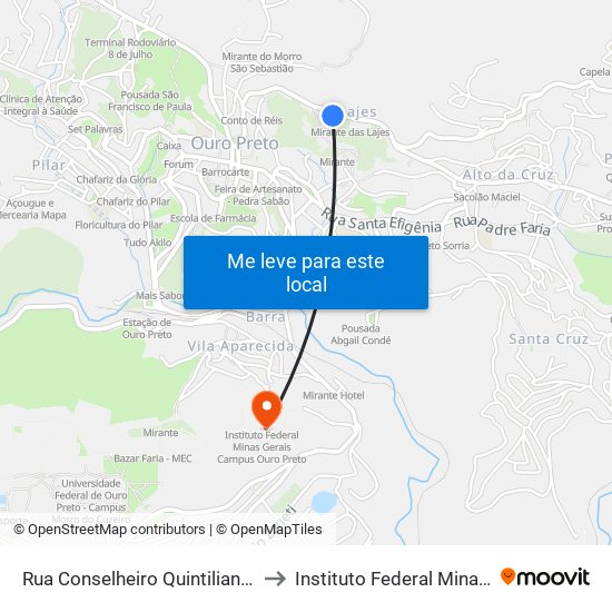 Rua Conselheiro Quintiliano, 370 | Pousada Do Toledo, Lajes to Instituto Federal Minas Gerais Campus Ouro Preto map