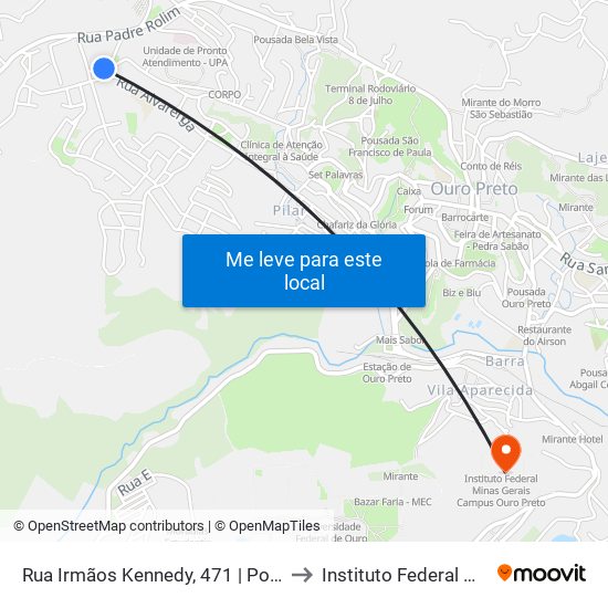 Rua Irmãos Kennedy, 471 | Ponto Final Das Linhas Semiurbanas Em Ouro Preto to Instituto Federal Minas Gerais Campus Ouro Preto map