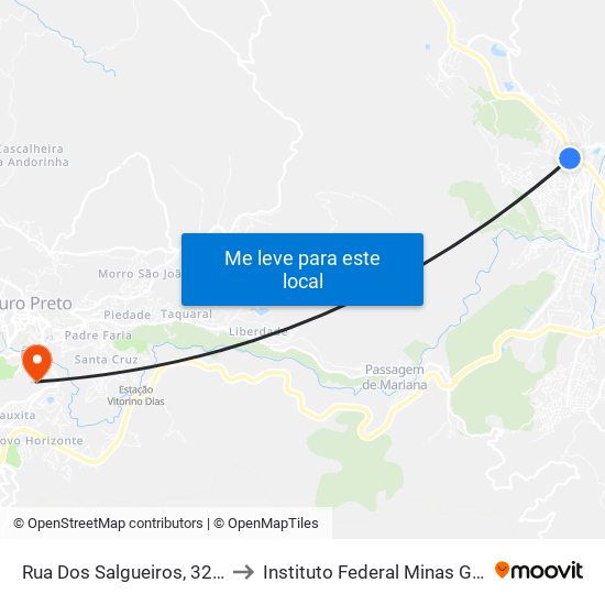 Rua Dos Salgueiros, 320 | S.J. Supermercados to Instituto Federal Minas Gerais Campus Ouro Preto map