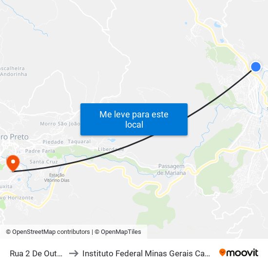 Rua 2 De Outubro, 32 to Instituto Federal Minas Gerais Campus Ouro Preto map