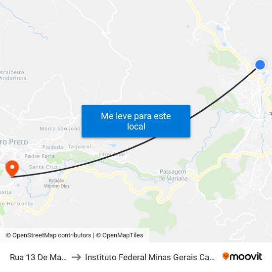 Rua 13 De Março, 215 to Instituto Federal Minas Gerais Campus Ouro Preto map
