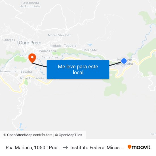 Rua Mariana, 1050 | Pousada Solar Dos Dois Sinos to Instituto Federal Minas Gerais Campus Ouro Preto map