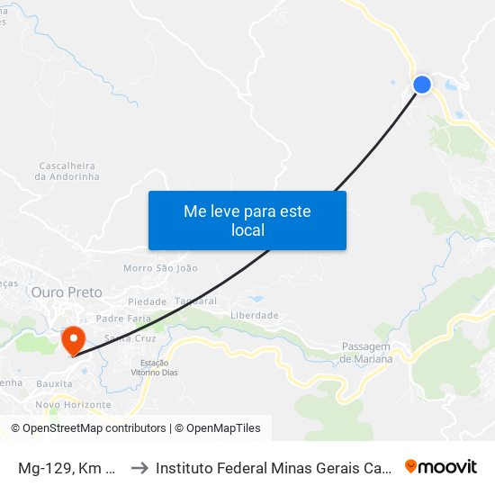 Mg-129, Km 137,6 Sul to Instituto Federal Minas Gerais Campus Ouro Preto map