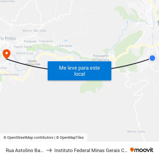 Rua Astolino Barbosa, 370 to Instituto Federal Minas Gerais Campus Ouro Preto map