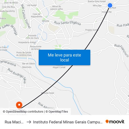 Rua Maciel, 81 to Instituto Federal Minas Gerais Campus Ouro Preto map