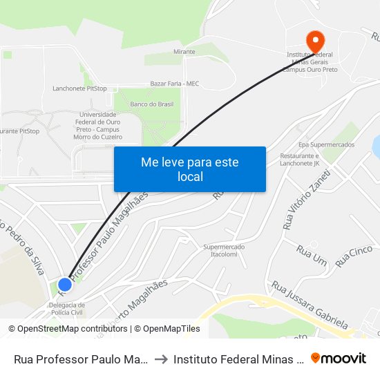 Rua Professor Paulo Magalhães Gomes, 10 | Fórum to Instituto Federal Minas Gerais Campus Ouro Preto map