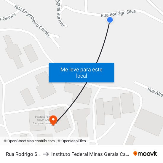 Rua Rodrigo Silva, 468 to Instituto Federal Minas Gerais Campus Ouro Preto map