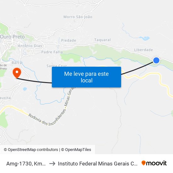 Amg-1730, Km 3,2 Oeste to Instituto Federal Minas Gerais Campus Ouro Preto map