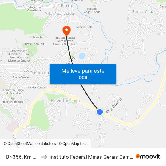 Br-356, Km 99,2 Sul to Instituto Federal Minas Gerais Campus Ouro Preto map