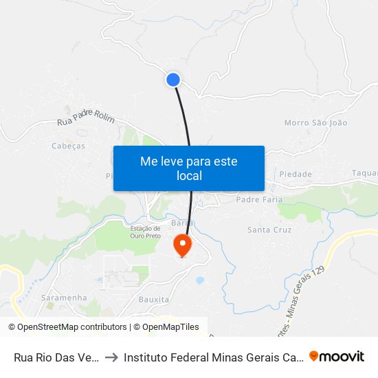 Rua Rio Das Velhas, 375 to Instituto Federal Minas Gerais Campus Ouro Preto map